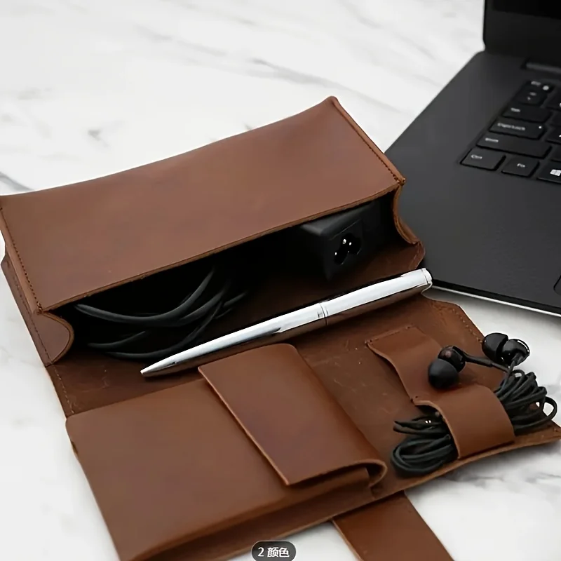 Tech Accessories Travel Case - YesPU Deri Çok Bölmeli Organizer-Taşınabilir Teknoloji