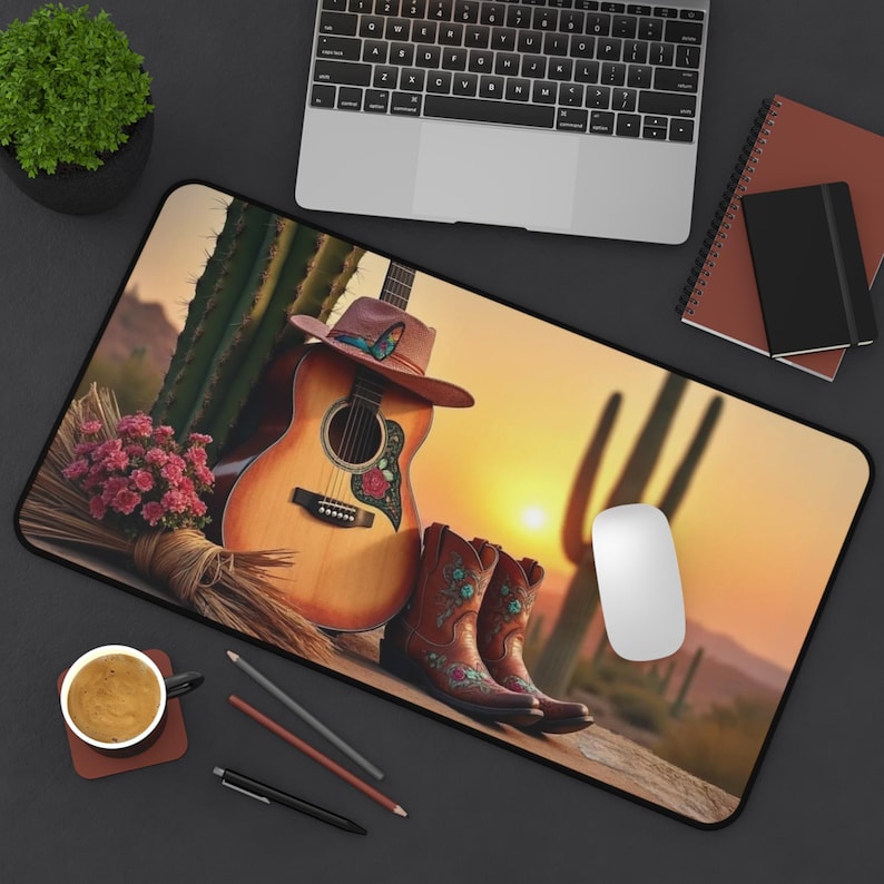 Tech Girl Accessories - Çöl Gitarı Mouse Pad'i, Kaktüs Gitar
