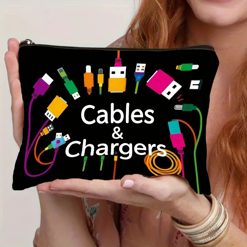 Tech Accessories Travel - Siyah Teknoloji İkonu Kablo Düzenleyici Çantası,