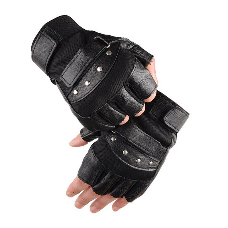 Tech Wear Accessories - Erkek yarım parmak deri spor eldiven