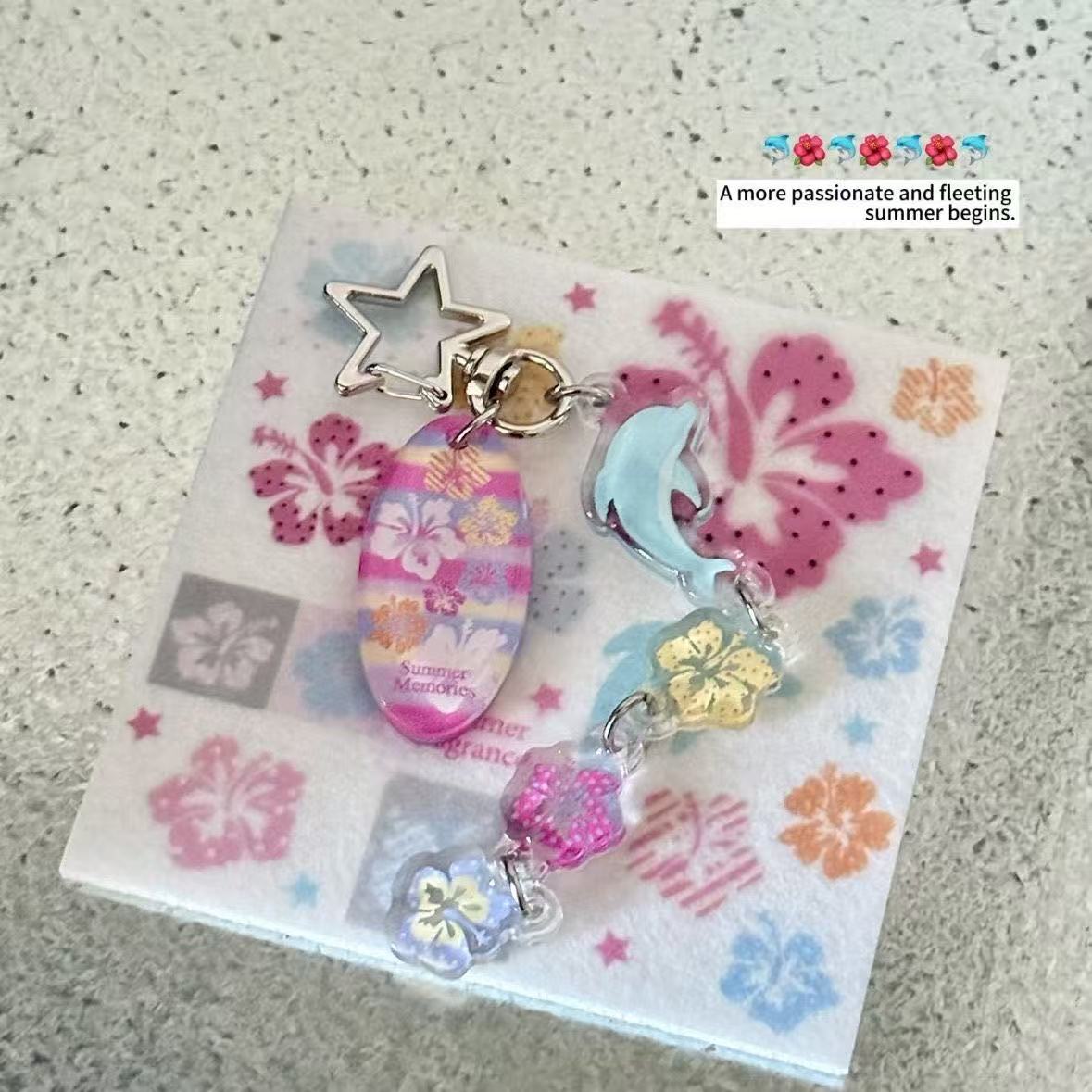 Tech Girl Accessories - Yazlık Hawaii Yunus Hibiskus Anahtarlık Pastel